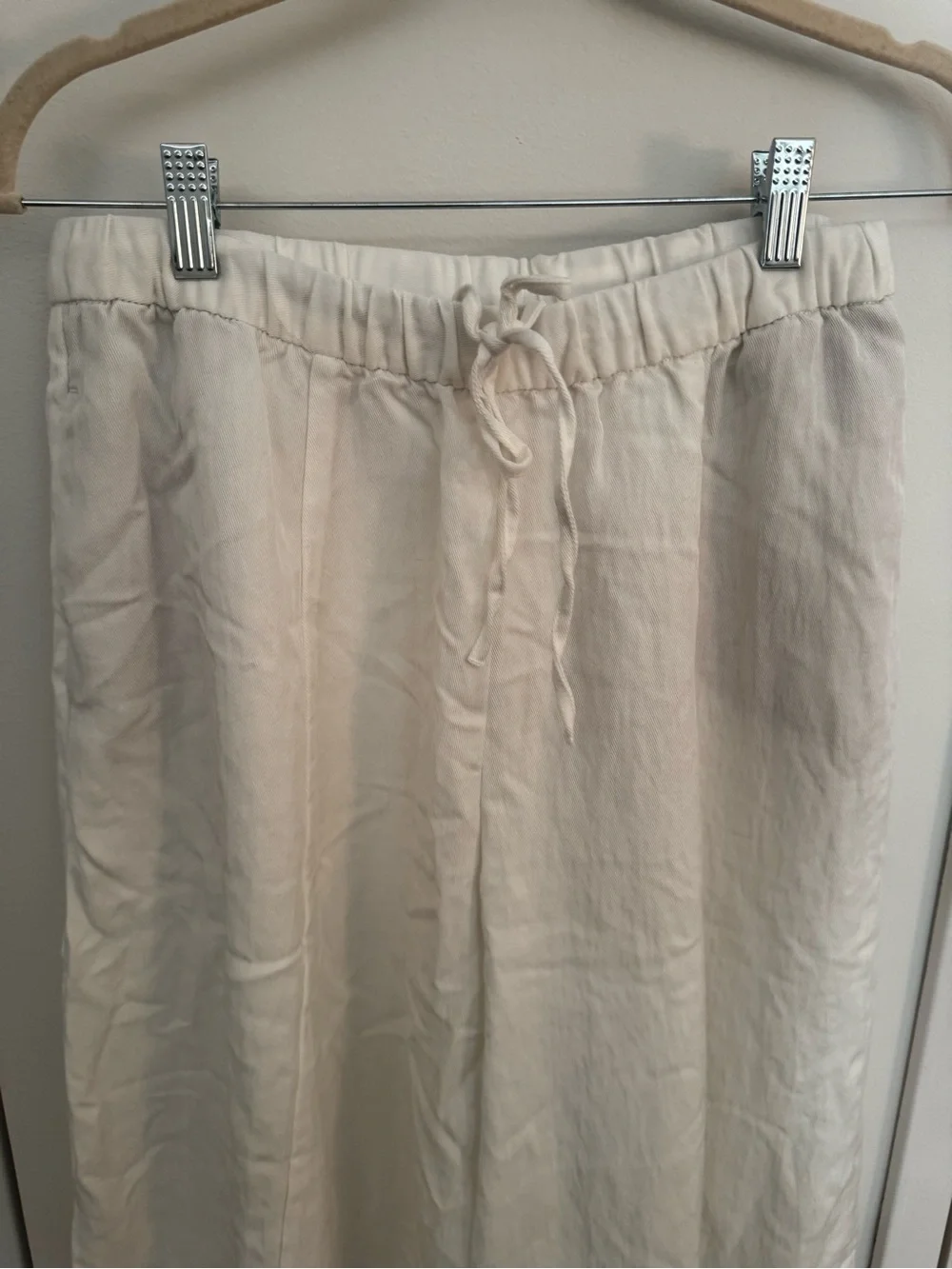 Zara‎ ZW Collection Lyocell Barrel Pant Oyster White Mid-Rise Size M